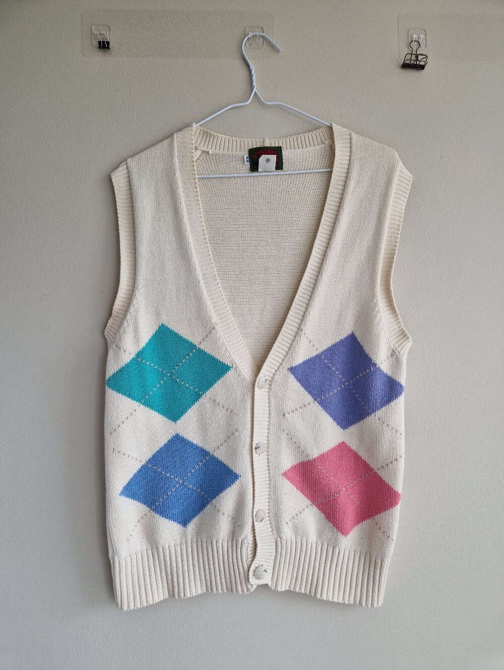 Boston Traders Cream Knit Vest with Green and Red Logo Patch
